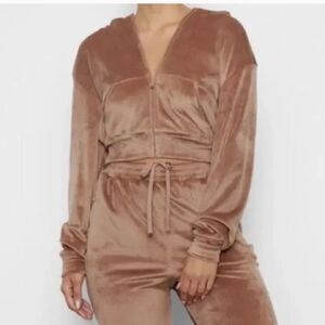 SKIMS Cropped Zip-Up Velour Hoodie Jacket Tan Size Extra Large XL Sienna
